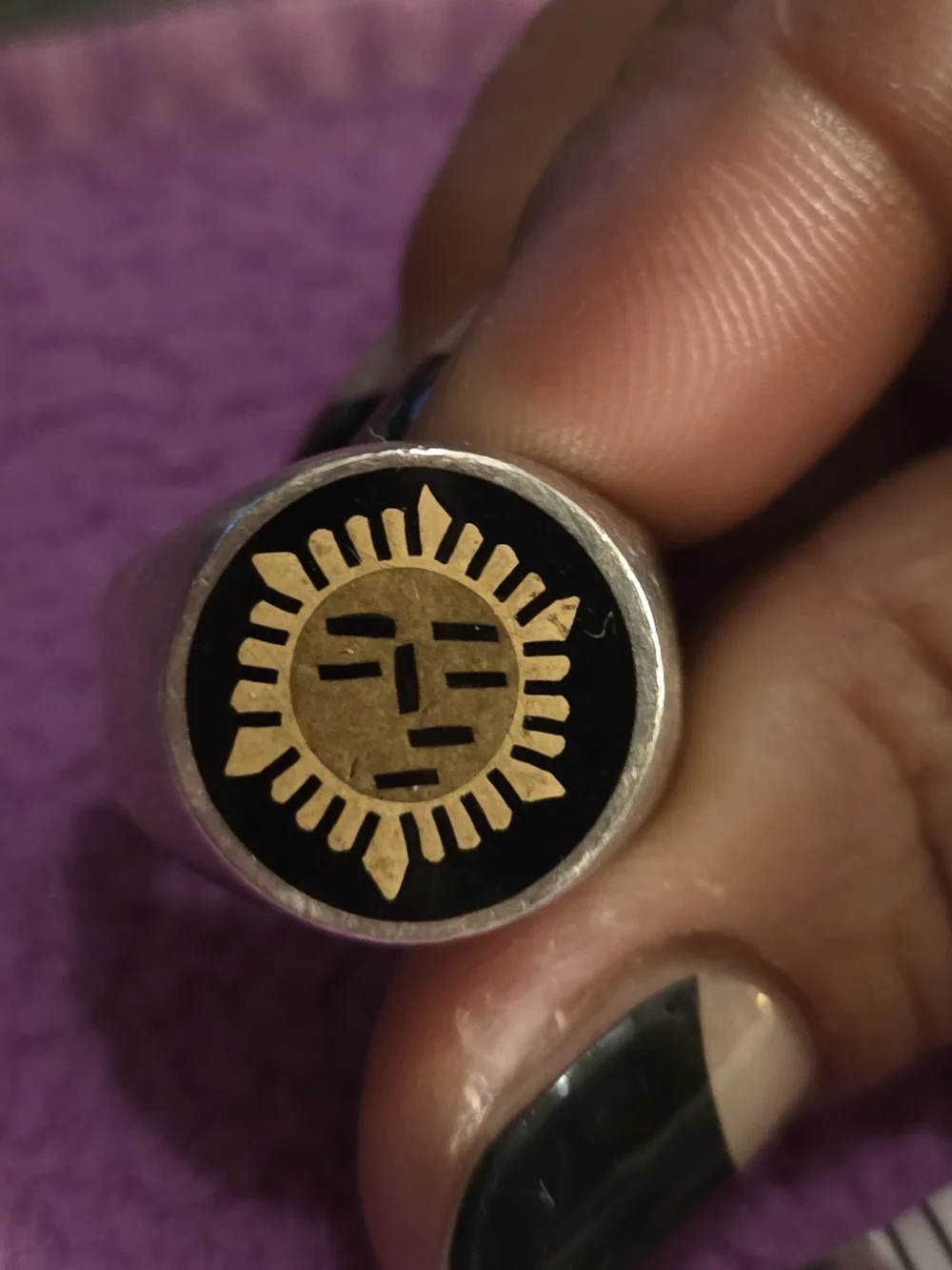 Vintage Sun Face Signet Sterling Silver Ring-heavy